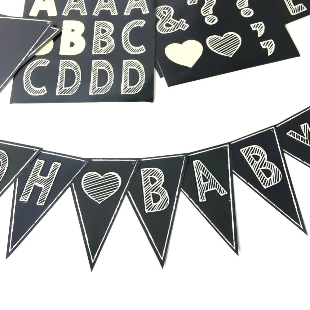 

Versatile DIY Black Chalkboard Style Banner Letters&Numbers&Symbols Spelling at Random Collage Sheet s for Wedding/Birthday
