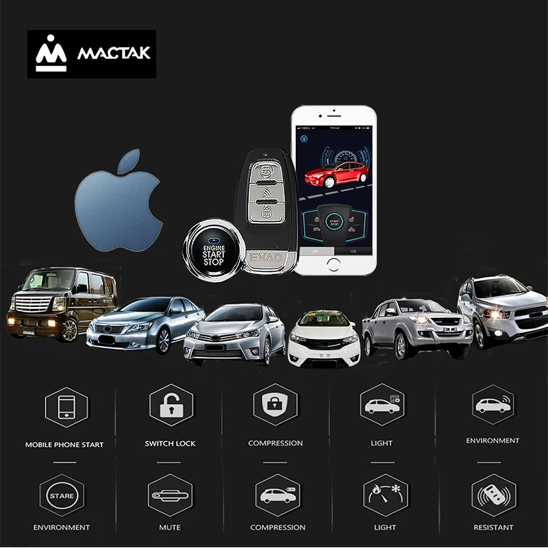 

MACTAK car accessories Keyless Entry Comfort System PKE ios Phone APP Remote Start Car Engine Car Alarm Push one button start