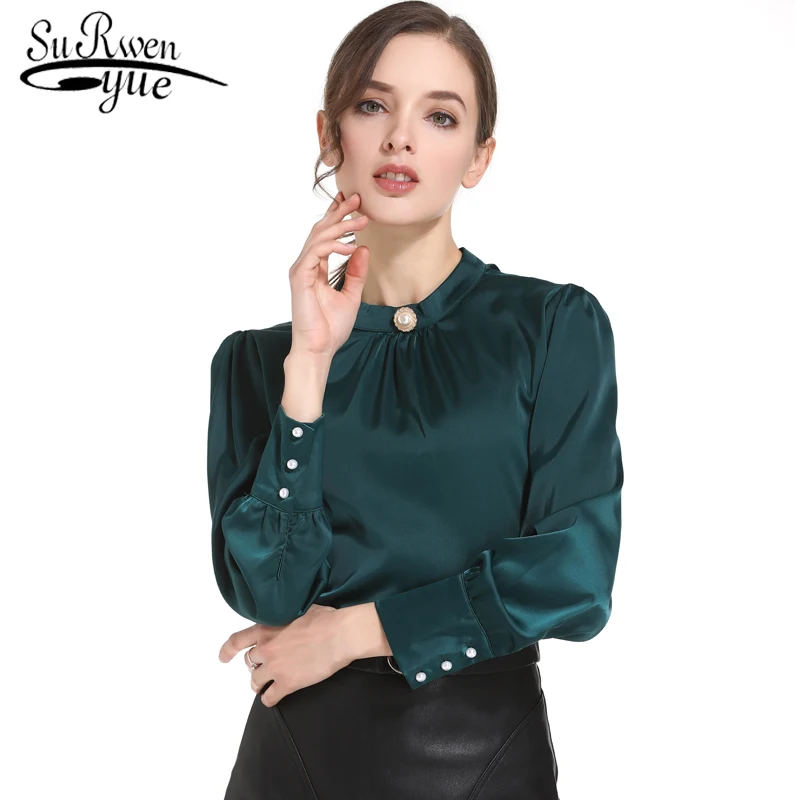 

Fashion woman blouses 2018 green chiffon blouse shirt long sleeve women shirts OL blouse plus size women tops blusas 1418 60