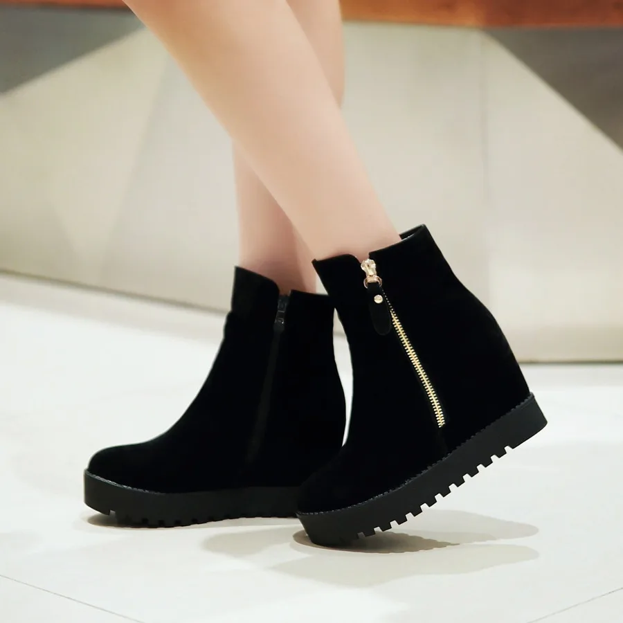 

New 2016 Fashion height increasing ankle boots for women zip Ankle boots autumn boots casual shoes woman