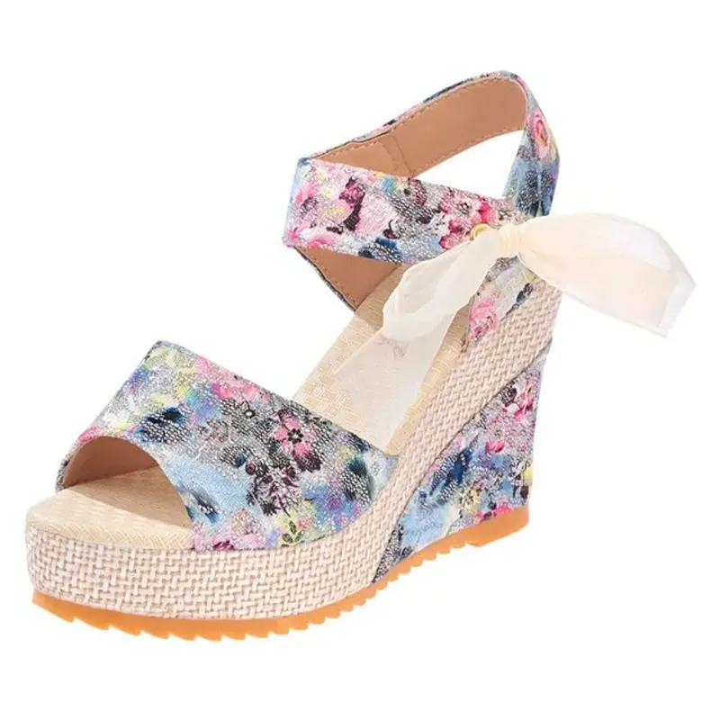 

Women Wedges Sandals 2019 Summer Platform Shoes Woman Lace Up Sandal Print Style Female Fashion Footwear Ladies Sexy High Heels