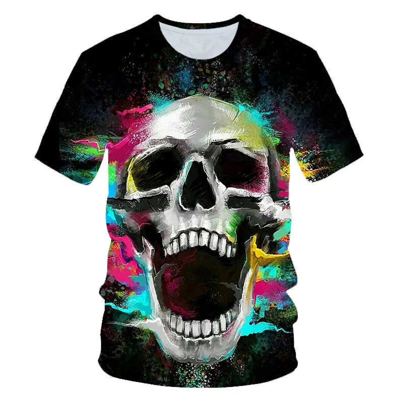 New hot men's summer skull poker print men's short-sleeved T-shirt 3D T-shirt casual breathable season hip-hop brand T-shirt 6XL