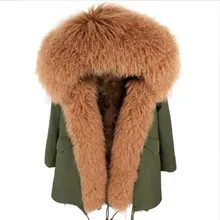 2018 new Fashion women's Natural wool fur jacket coat winter jacket natural raccoon fur lined coat faux fur lined belted jacket