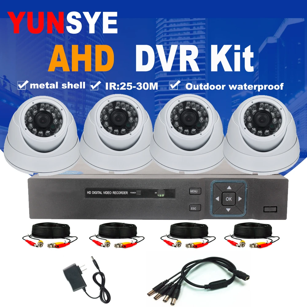 

4CH DVR Monitoring System AHD Kit Camera Kit Day and Night AHD Dome Camera Kit VGA HDMI Output Metal Outdoor Waterproof 2.0mp