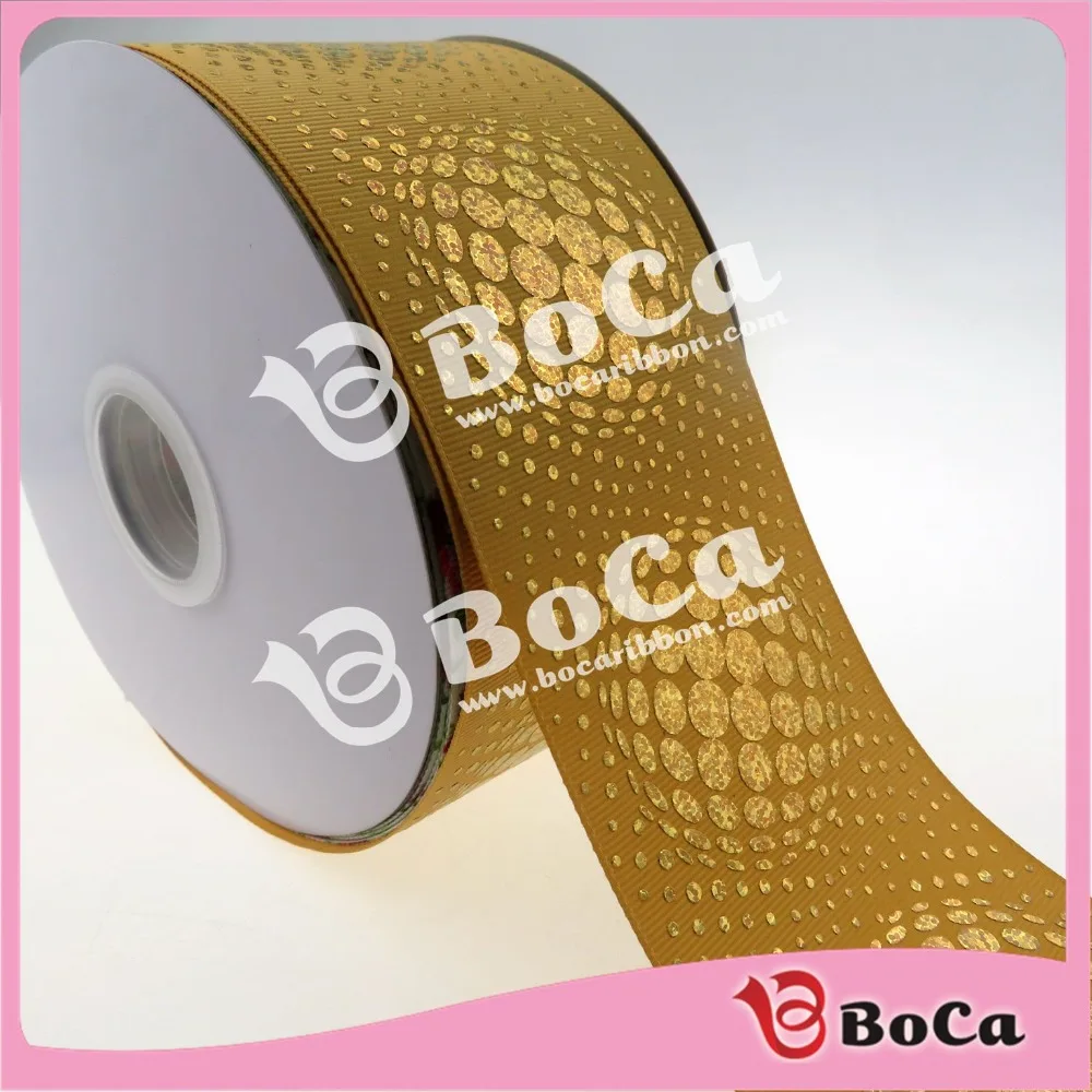 

new design arrival, Shipping free 3 '' 75mm gold holographic grosgrain ribbon,100yard/lot