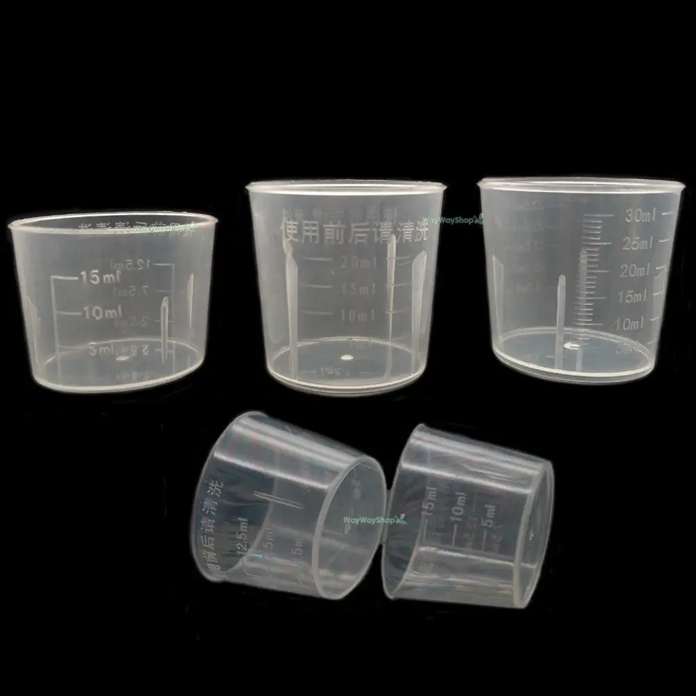 

10 25 100 PCS Plastic Liquid Measuring Cups 15ml 20ml 30ml For Supplies Clear Laboratory Test Graduated Container