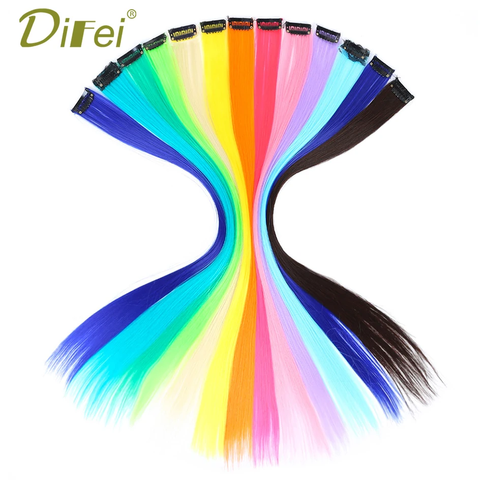 DIFEI Long Synthetic Hair 1 Clip-in one piece Single Piece Pure Color High Temperature Fiber Hair Extensions