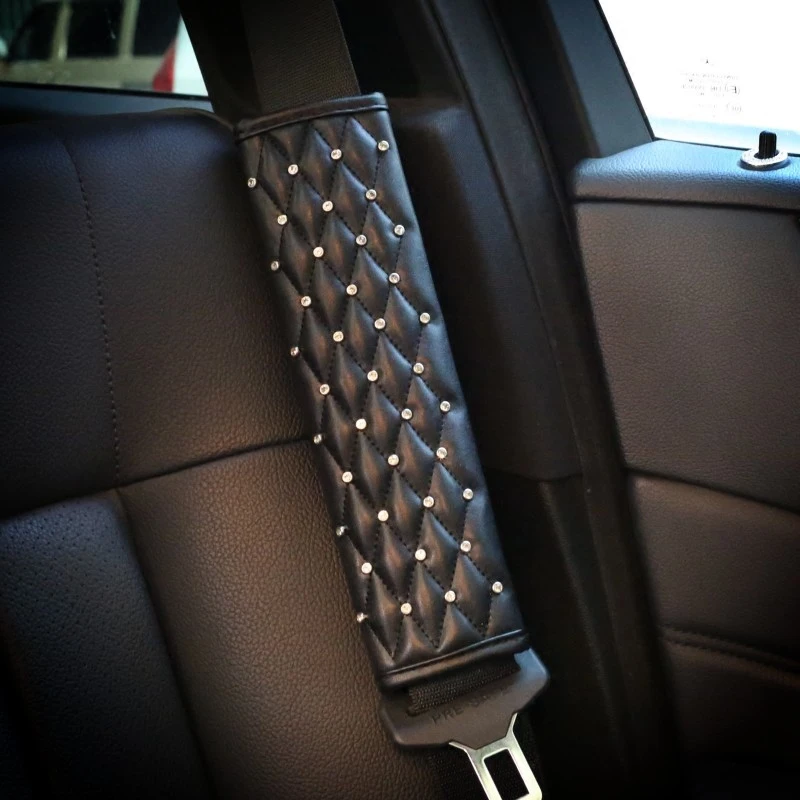 Car Shifter Covers Car Handbrake Grips Cover Set Leather Crystal Rhinestone Black Interior Accessories For Women Girls hand brake cover