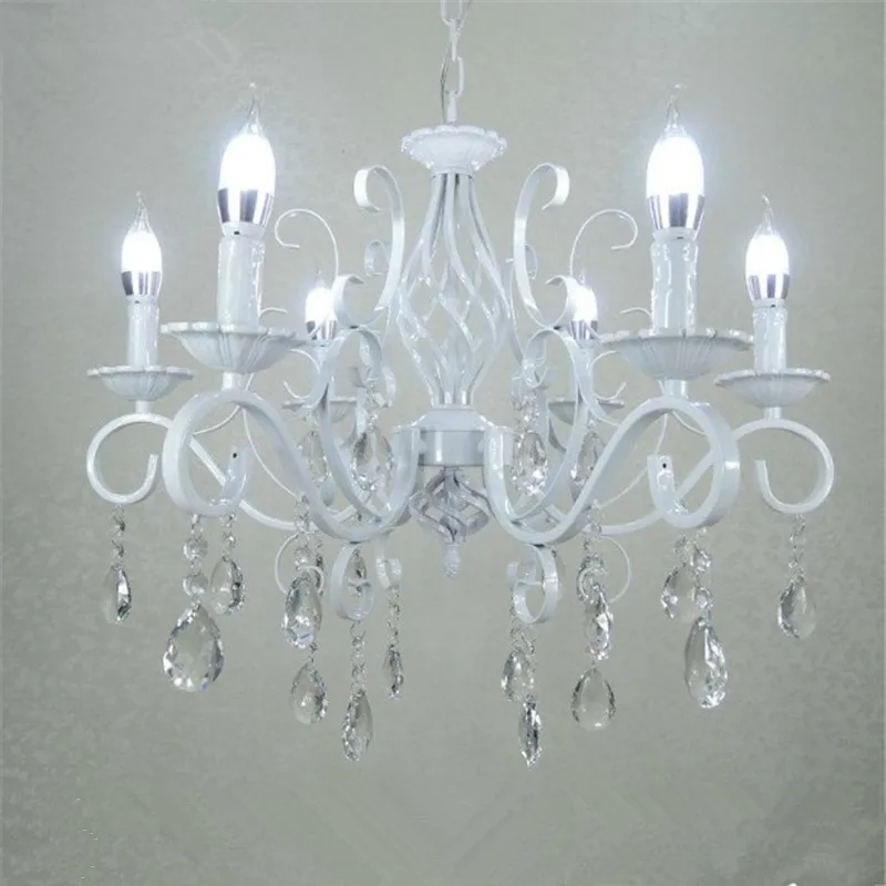Vintage white iron crystal chandelier