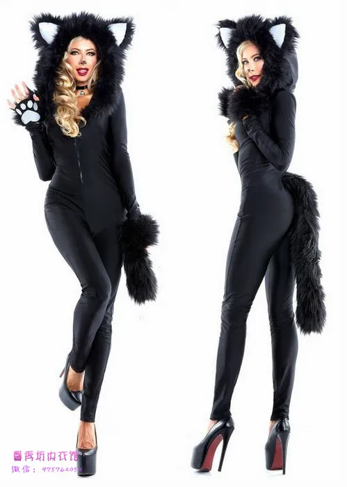 Halloween Disney COSPLAY cat lady black couple costume club film costume big yards - Цвет: jumpsuit