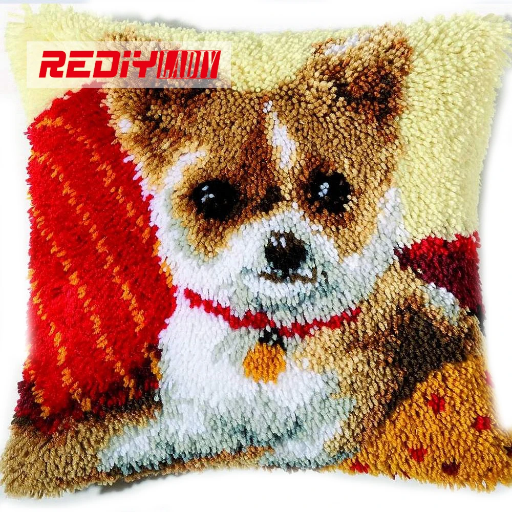 

HOT 3D Latch Hook Cushion Kits Gift DIY Needlework Crocheting Throw Pillow Unfinished Yarn Embroidery Pillowcase CHIHUAHUA DOG