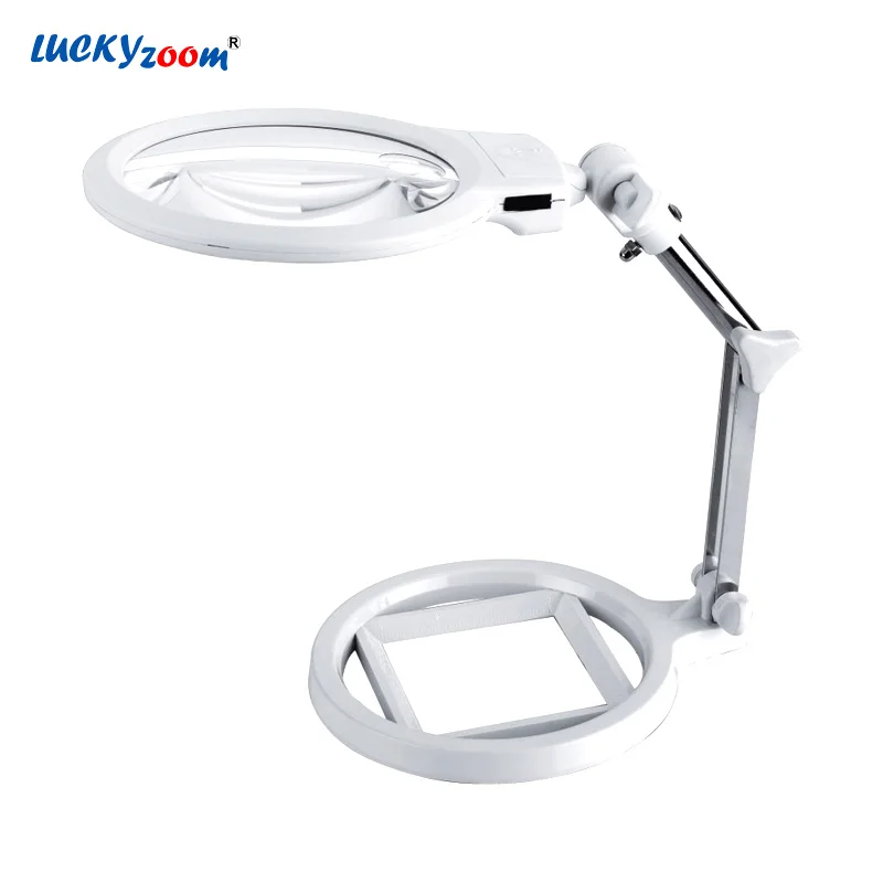 

2.5X 5X Table Magnifier With LED Light Reading Magnifying Glass Foldable Metal Holder Desktop Lamp Type Magnifier Scale Loupe