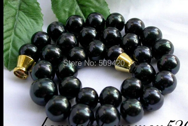 

W&O658>>lUSTER 17" 13mm round Tahitian black FWF pearl necklace magnet