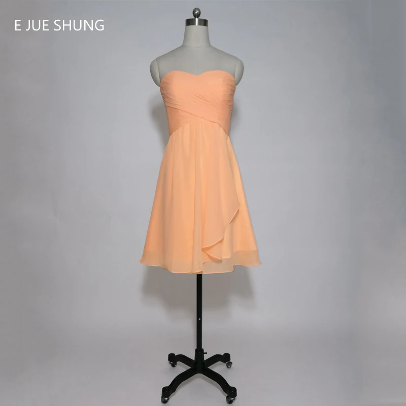 E Jue Шунг оранжевый шифон Короткие Подружкам невесты 2017 Милая-Line Дешевые нарядные платья для свадьбы
