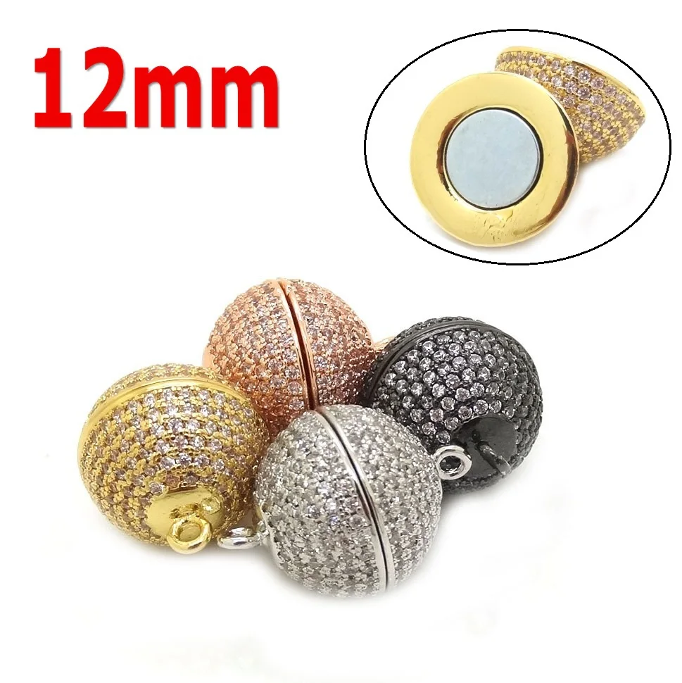 

New Multicolor 12mm Micro Pave Cubic Zirconia Magnetic Clasp & Hook Round Bead For Pearl Necklace Bracelet Jewelry Accessories