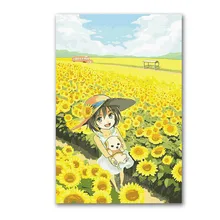 Подсолнухи девушка в поле живопись по номерам нарисованные красками картина холст номер Современный hoom номер decoratio