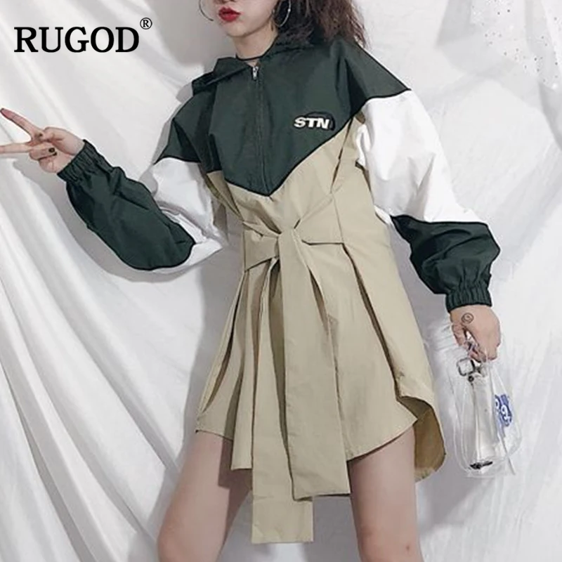 RUGOD 2018 Модный женский o-образный вырез пальто с поясом капюшоном тонкий твердый 3D