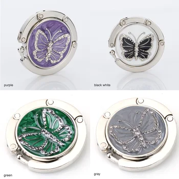 

Folding Hooks Hanger Hook Holder Unique Folding Round Metal Butterfly Pattern Crystal Alloy Purse Bag Decor Hang Portable