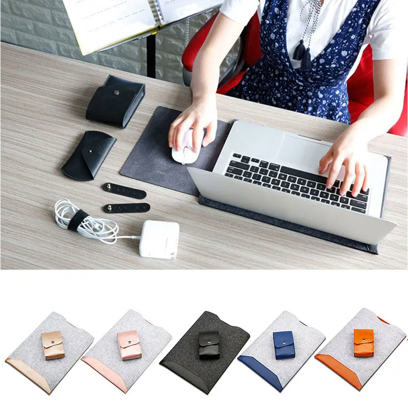 4 in 1 Felt Laptop Sleeve Case Bag For Apple Macbook Air Pro Retina 12 13 15 inch Universal Notebook Case Cover for Lenovo Dell (1)