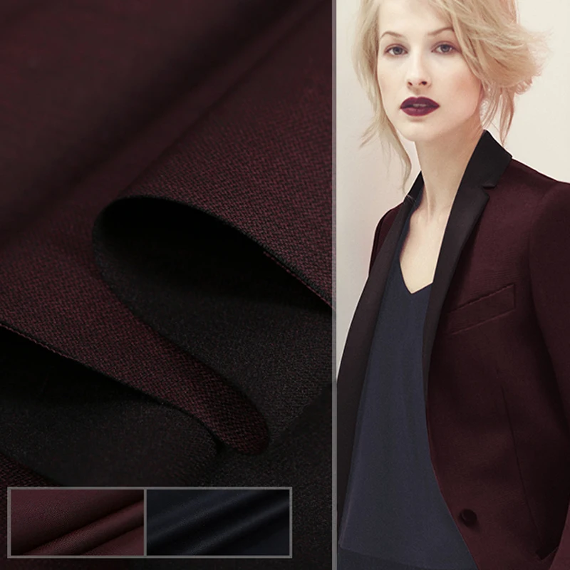 

150CM Wide 260G/M Weight Wine Red Solid Color 75% Wool 10% Polyester 15% Silk Fabric for Autumn Spring Suit Dress Jacket DE666