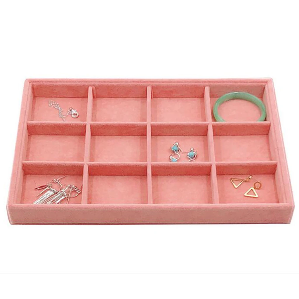 Velvet Jewelry Display Stand Tray Brooch Ring Earrings Holder Organizer Rack