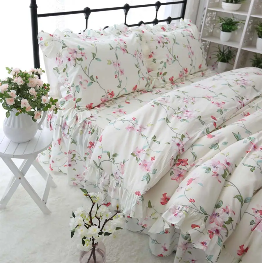 cheap Princess pastoral flower bedding set,cotton twin full queen king,single double home textile pillow cases quilt cover bed skirt