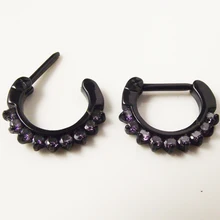 Новое хирургическое стальное фиолетовое Кристальное поддельное кольцо для носа черное Daith перегородка кликер кольца пирсинг ювелирные изделия для тела вешалка для носа
