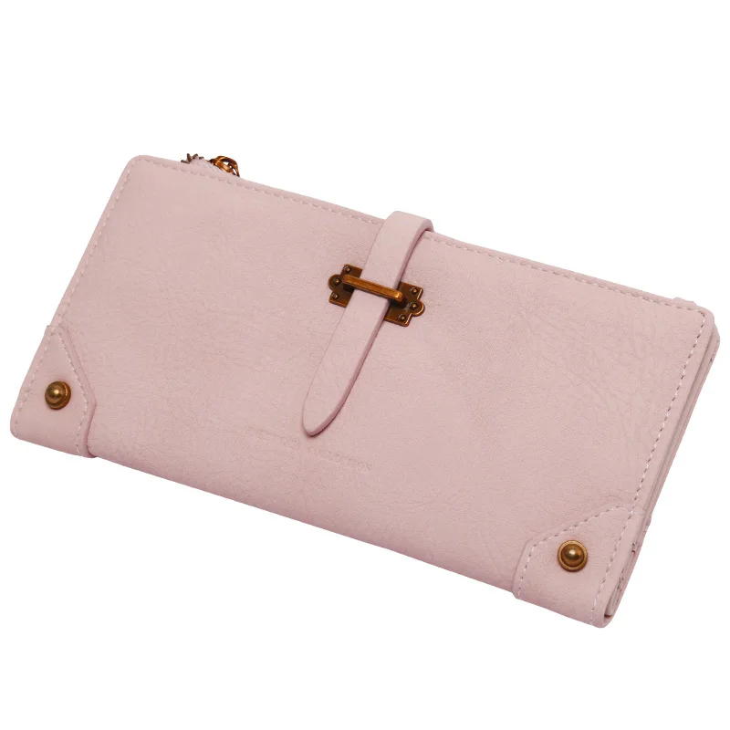 Новейший бумажник, женские кожаные кошельки с заклепками, Длинные кошельки для монет,, портативный держатель для карт, id, для девушек, Carteira Sac - Цвет: Pink Long