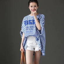 Тонкая футболка в полоску из чистого хлопка с круглым воротником и рукавами-пятью; T181