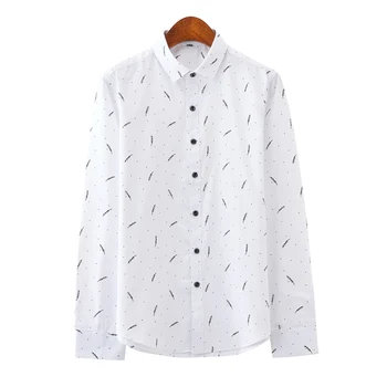 

2018 New Men's Feather Printing Ietter Clothing Buckle Men's Trend Iong Sleeved Wild Shirt Business Casual Shirt