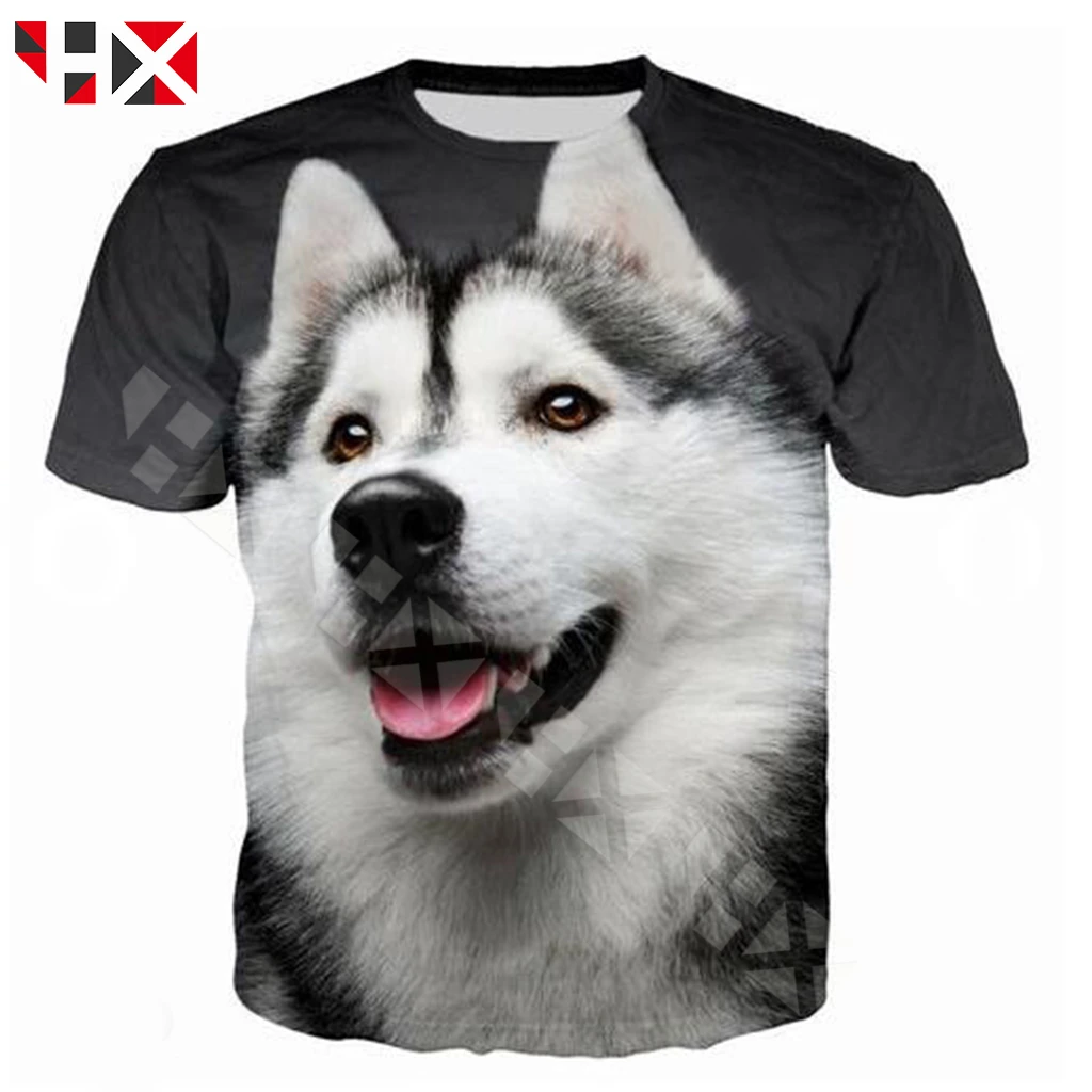 

HX Summer New Fashion 3D Printing Men Women T Shirt Husky Dog T Shirt Short Sleeve Casual T Shirt Animal Streetwear Tops HX731