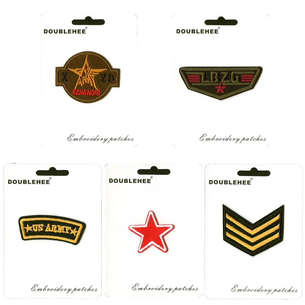 

Yellow V Red Stars Embroidered Iron On Badges Army Patches Design Embroidery DIY Coat Shoes Accessories Many style