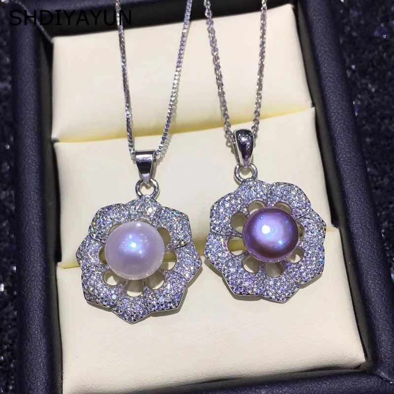 

SHDIYAYUN Pearl Necklace Freshwater Pearl Natural Gemstone Pendant Flower 925 Sterling Silver Jewelry For Women Drop Shipping