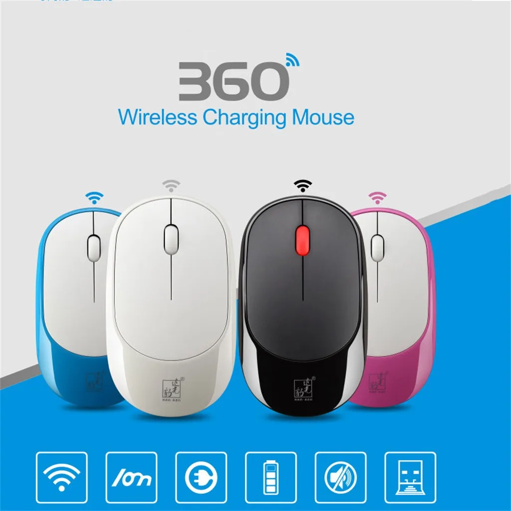 

360 Mute Photoelectric Rechargeable Wireless Mouse Ultra-Thin Comfortable Feel Mice USB Mouse 2.4GHz With Mini USB Dongle