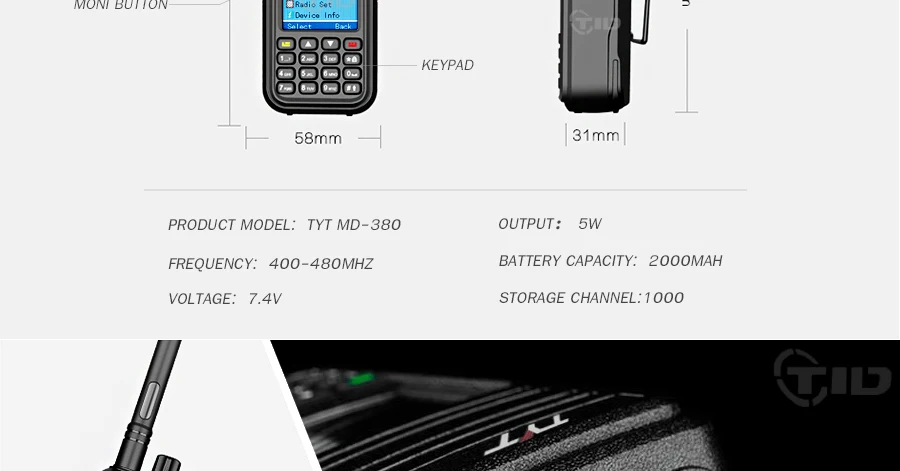 TYT MD-380 Walkie Talkie UHF 400-480MHz DMR цифровое радио 1000 каналов Comunicador Walkie Talkie md 380