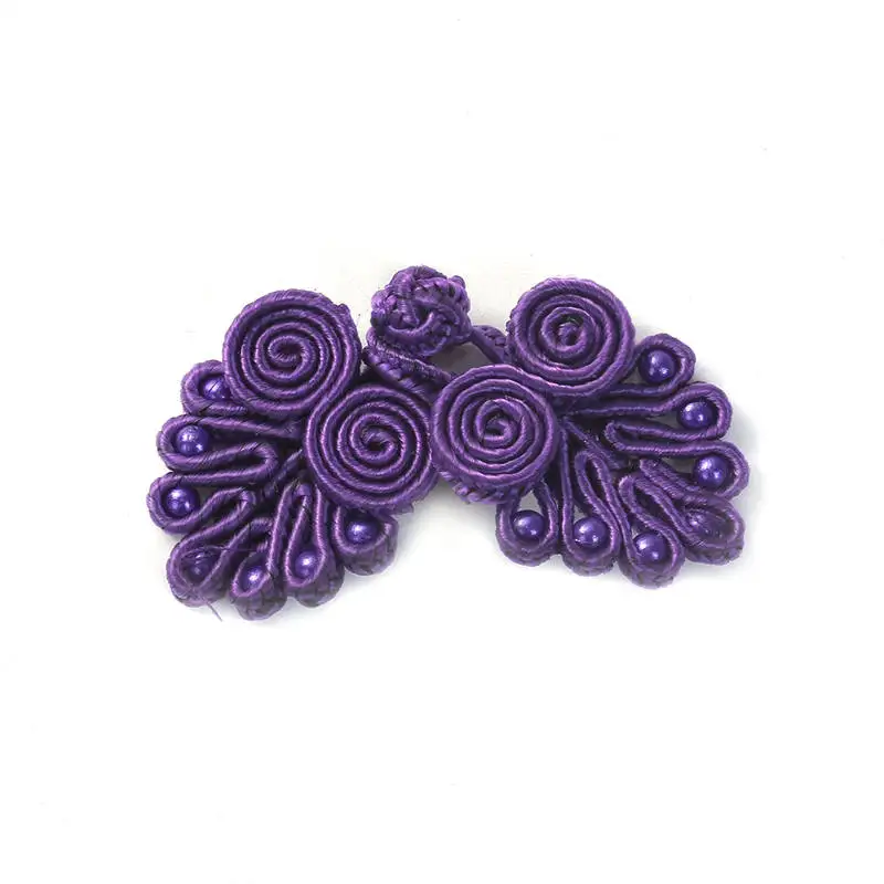 DoreenBeads 1 пара китайские лягушки пуговицы цветок с бусинами застежка китайский узел пуговицы Cheongsam Tang костюм 2,2*3,5 см 7 стилей - Цвет: purple