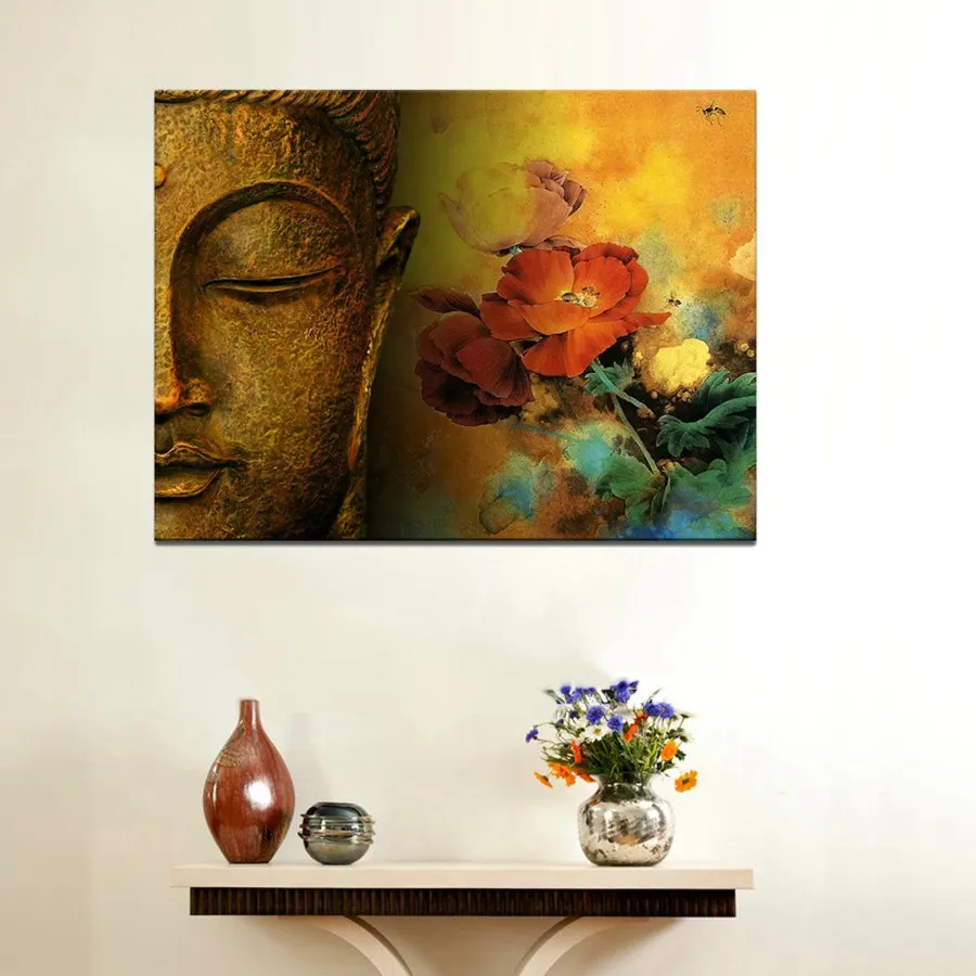 

Large Size 100x70cm Well-designed Buddha with Lotus Flower Canvas Wall Art Painting Prints Pure Belief Buddha Modern Wall Decor