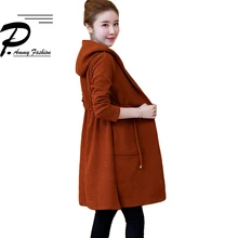 Women's Winter Hooded Plus Size Quilted Cotton Solid Color Long Cardigan Knitting Coat Korean Fashion Long Sleeve Coat Jacket