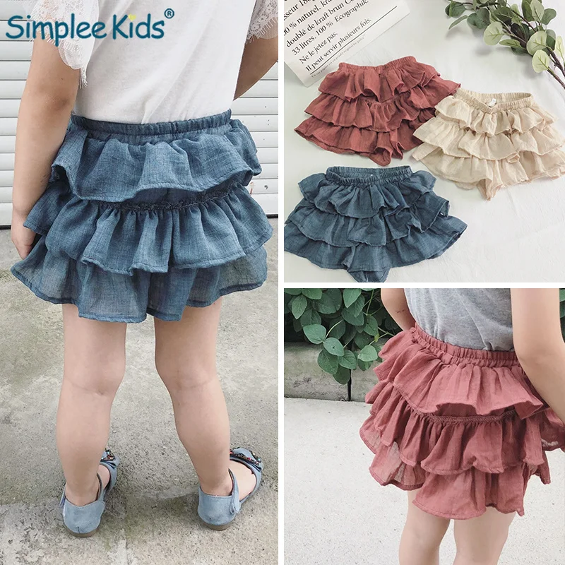 

2019 Summer Baby Girls Divided Skirt Cotton Linen Girls Layered Bud Culottes Children Kids Solid Thin Material Skirt 3 Colors