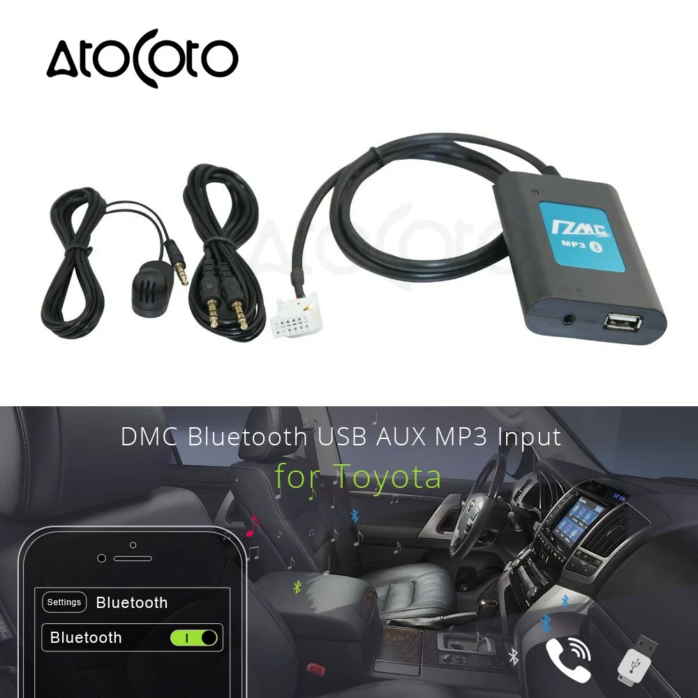 AtoCoto DMC Bluetooth A2DP флеш-накопитель USB AUX адаптер Интерфейс для Toyota микрофон 12Pin радио MP3 аудио cd-чейнджер Вход