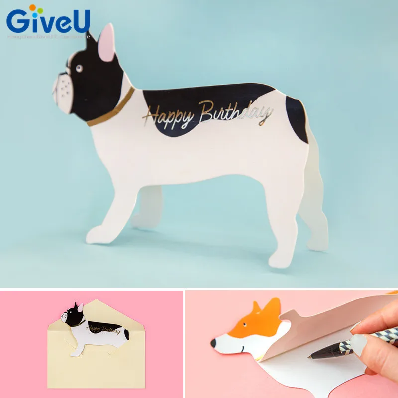 GiveU Новый 1 шт. милый 3D собак постоянного поздравительные открытки с конвертом
