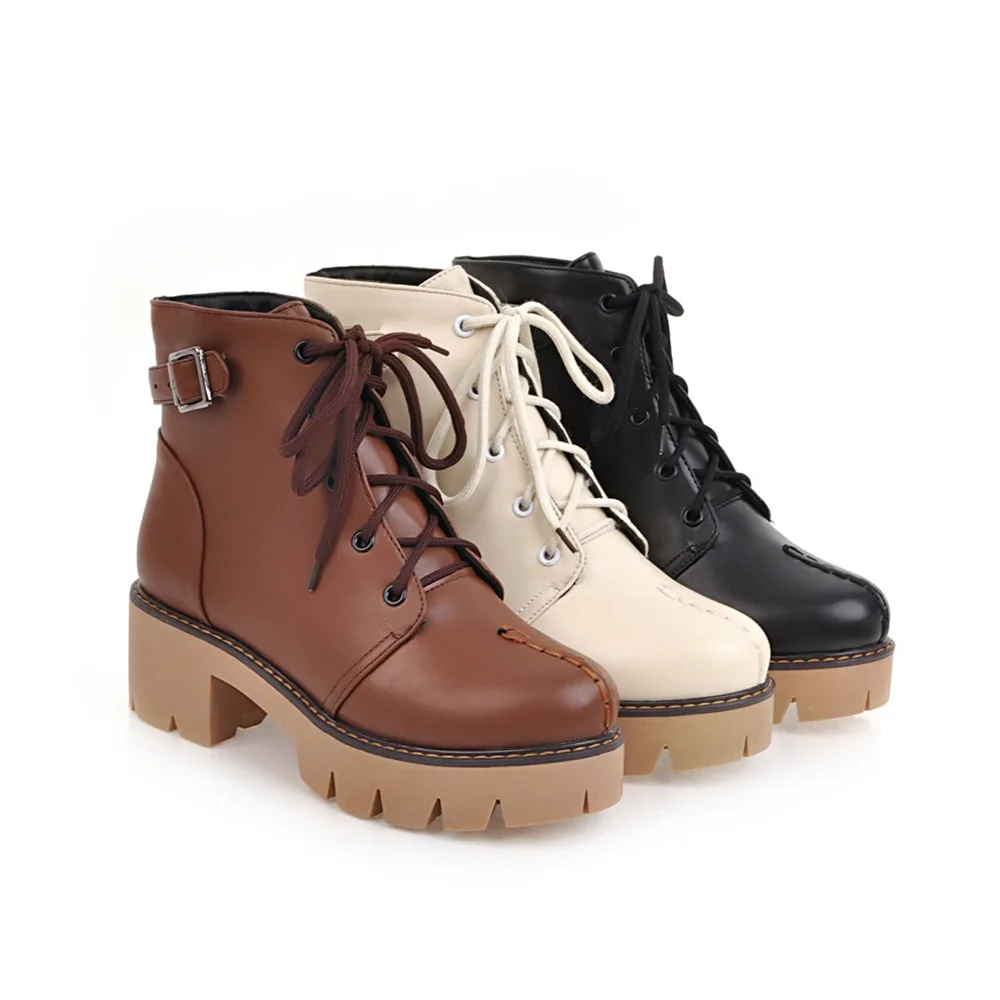 Skup ASUMER 2020 gorąca sprzedaż nowy przyjeżdża kobiety buty okrągłe toe zasznurować jesień zima panie buty czarne beżowe brązowe botki duży rozmiar
