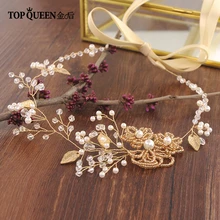 TOPQUEEN HP73 свадебные аксессуары для волос жемчуг и Кристалл Цветной бисер золотой лист Свадебная повязка вечерние ювелирные изделия
