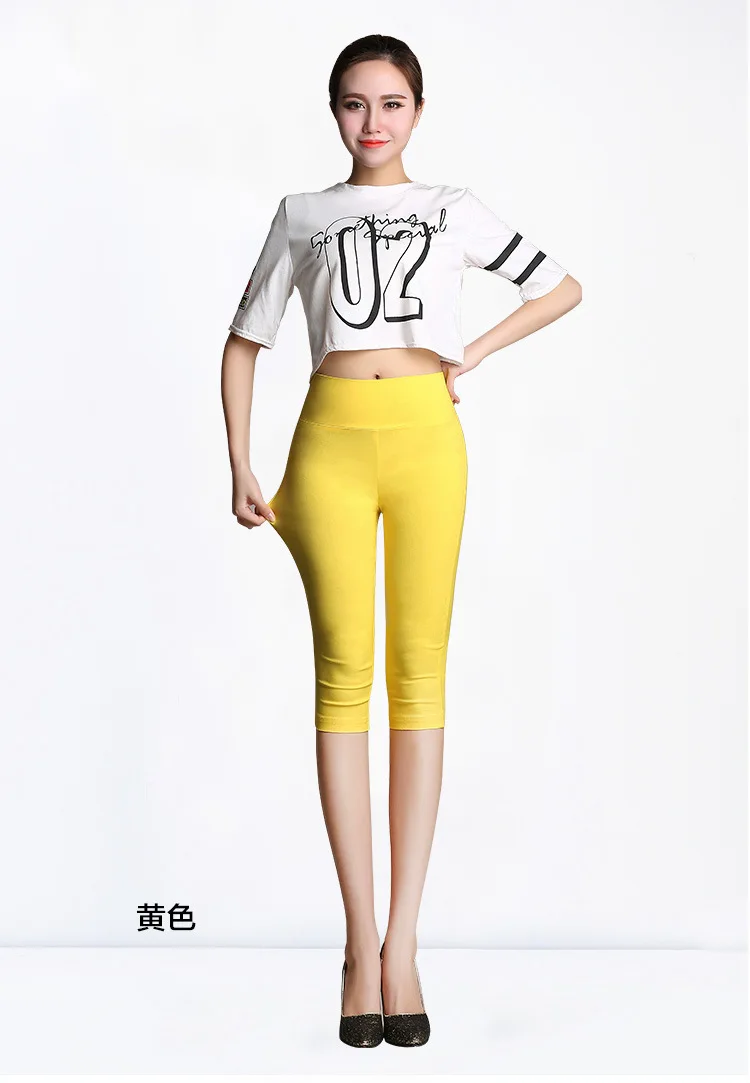 Большой размер 6 XLCropped хлопок леггинсы 3/4 брюки до колен брюк термобелье бриджи женские брюки свободного покроя кадрированные карандаш брюки лосины Штанишки легинсы - Цвет: Yellow
