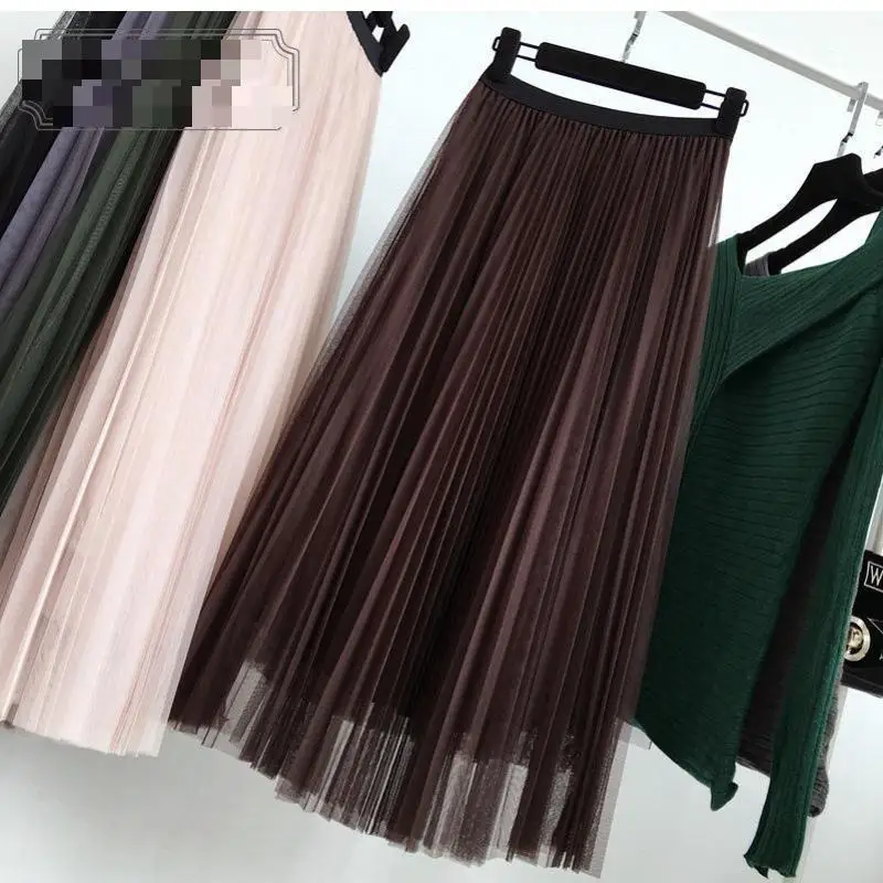 

2019 Spring New Style High Waist Multi-layer Tulle Skirt Vintage Elegant Pleated Skirt Saias Longas Casuais Free Shipping