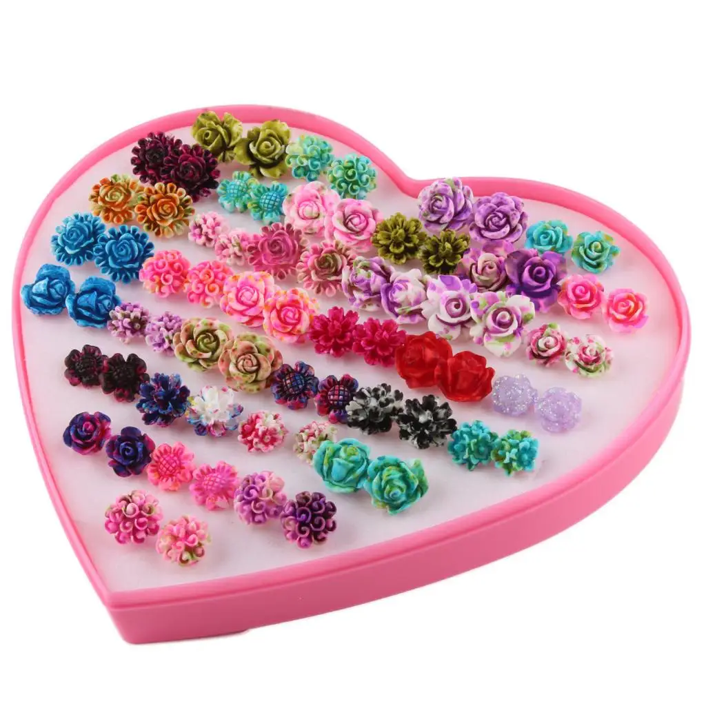 

36 Pairs Cute Multiple Resin Flower Studs Assorted Resin Earrings Set Fashion Jewelary for Women Girls Flower Ear Studs