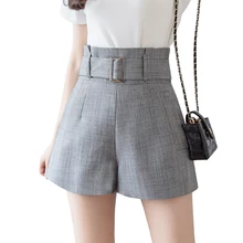 Элегантная женская обувь на высоких каблуках с талией Шорты для женская летняя обувь бутон широкие брюки для женщин Шорты Новые корейские узкие линии костюм блузка с ремнем/для офиса укороченные штаны