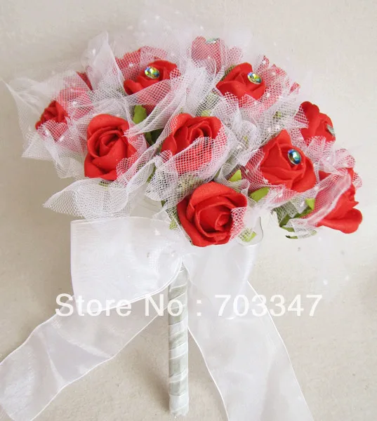 1824 1 Pclot Jolie Mousse Diamante Rose Avec Tulle Bouquet De Mariage En Rouge Livraison Gratuite In Fleurs Séchées Et Artificielles From