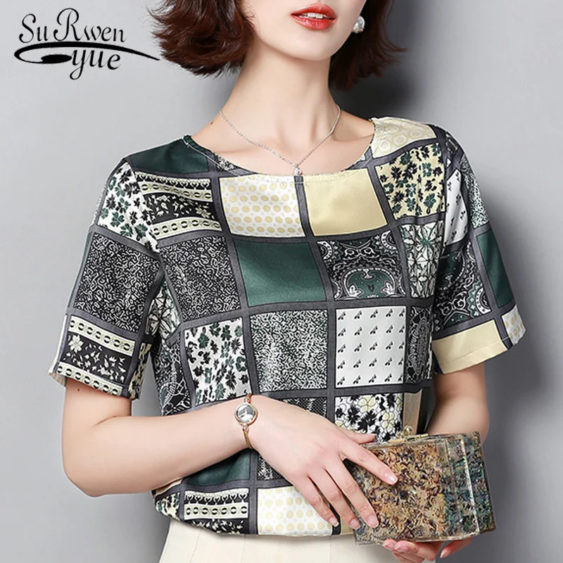 

blusas mujer de moda 2019 plaid print chiffon blouse short sleeve women shirts plus size tops camisas mujer women tops 3959 50