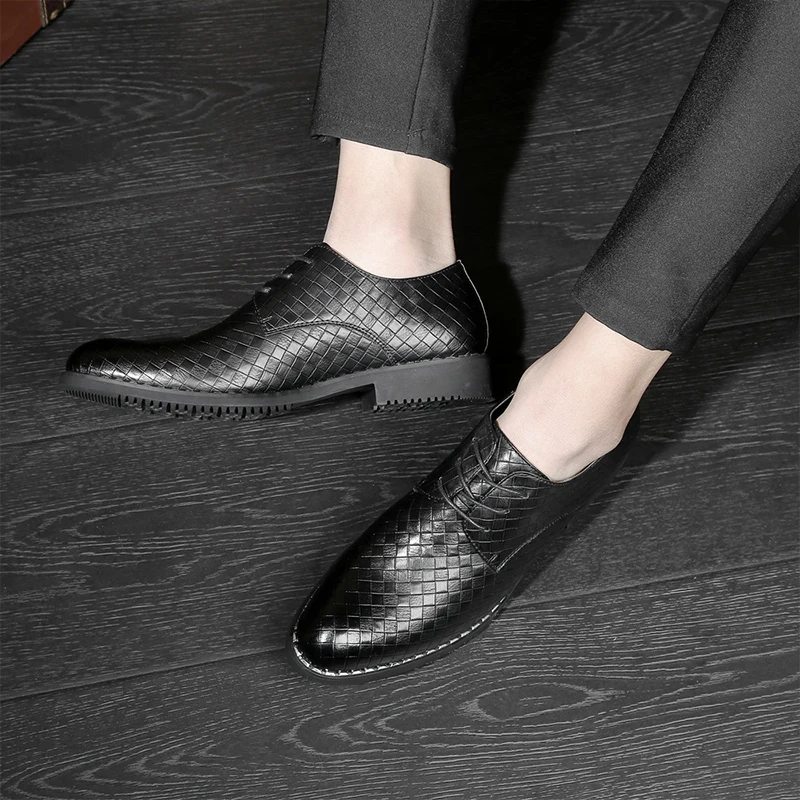 Respirável Couro De Novos Sapatos Lace Apontou Dos up Homens Casuais Tecelagem Confortável Formal Liso brown Toe Negócios Sapatas black White gray 0xqw57q